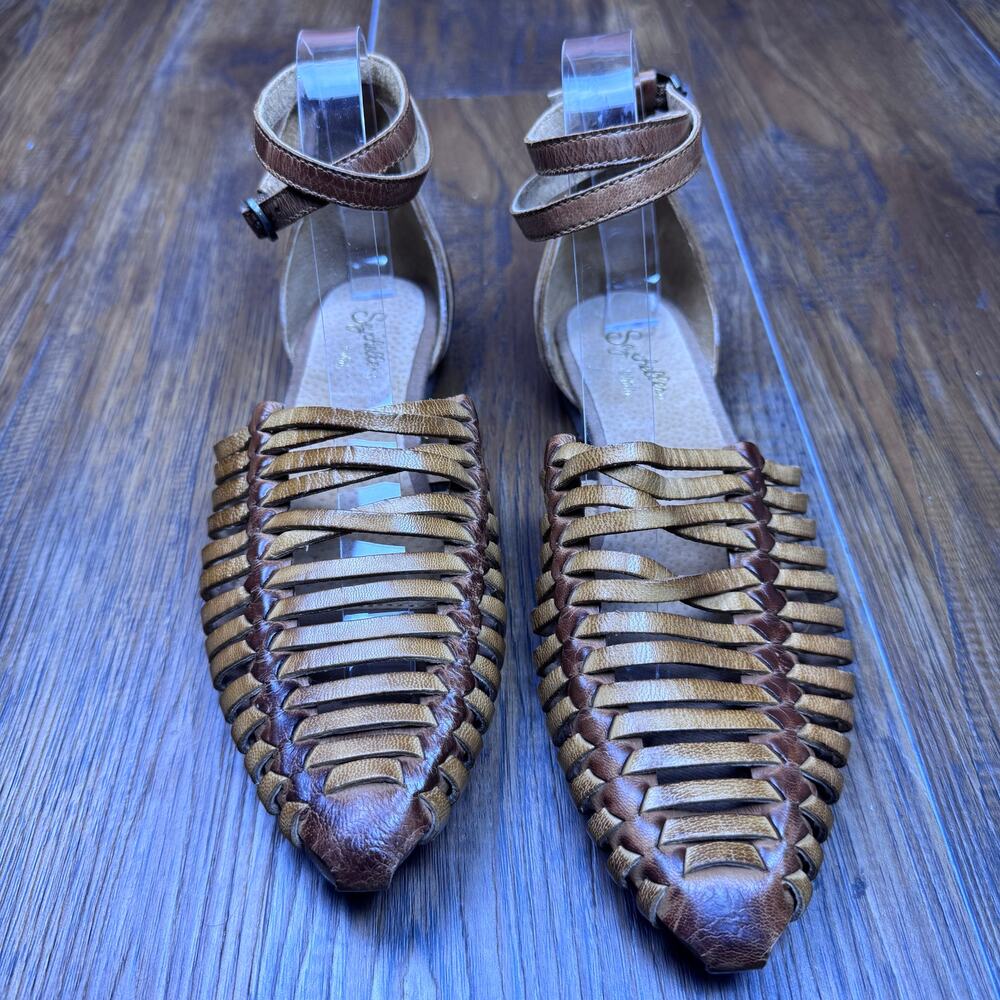 Seychelles Woven Leather Flats size 9 trinket ankle strap pointed toe - Picture 6 of 15